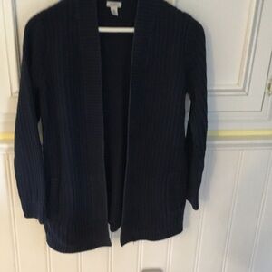 L.L. Bean Navy Ribbed Open-Front Cardigan